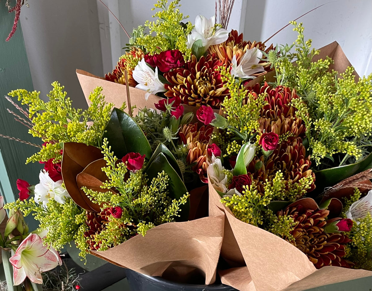 Thanksgiving Wrapped Bouquet, Jewel Tones, Local Delivery